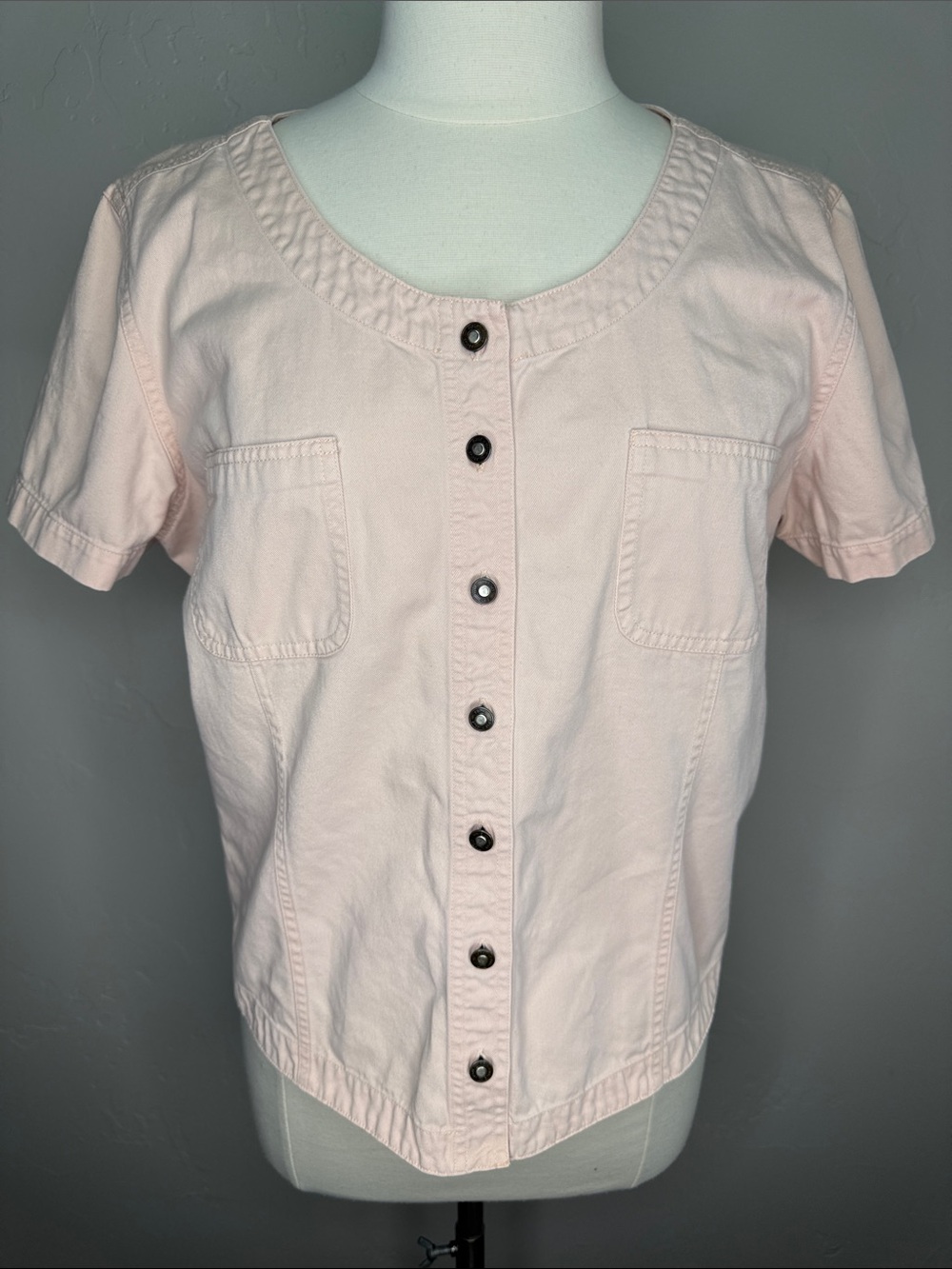 First Issue Light Pink Button-Front Short Sleeve Top